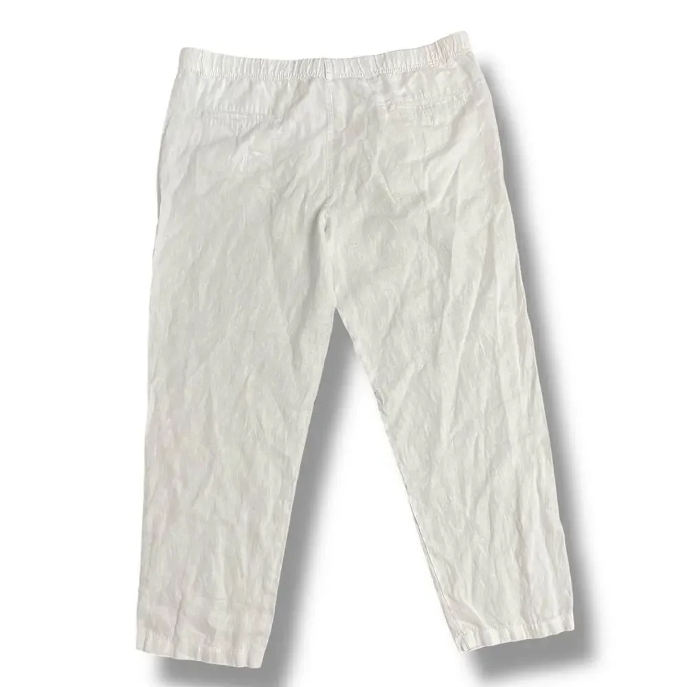Tasso‎ Elba Men’s XXL White 100% Linen Drawstring Elastic Waist Pants